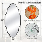Scalloped Mirror for Bathroom - 20"x36" Black Bathroom Mirror with Aviation Aluminum Alloy Frame & Shatter-Proof Glass for Living Room Bedroom Entryway, Brushed Black Frame
