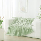 Cream Green Fleece Throw Blanket 50”×60” for Couch Sofa Bed,Super Soft Cozy Plush Microfiber Flannel Blanket with Stripes Design Lightweight for Adults,Woman,Girls