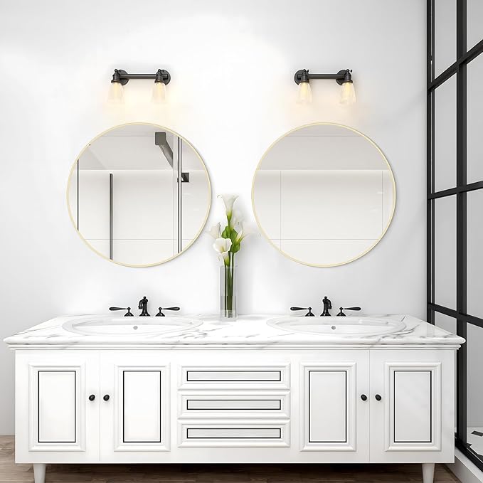 WallBeyond 24 inch Round Mirror Gold Circle Wall Mirror for Bathroom with Metal Framed, Round Wall Mirror for Wall Decor, Vanity, Entryway Living Room