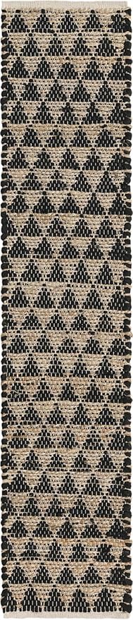 Unique Loom Chindi Jute Collection Area Rug (1' 2" x 6' 1" Table Runner, Black/ Natural)