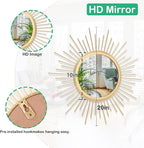 Large Gold Spoked Sunburst Wall Mirror Boho Home Decor Round Wall Art Mirror Modern Metal Mirrors for Wall Living Room Vanity Bathroom Bedroom Hallway Balcony Entryway 20"