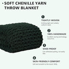 L'AGRATY Chunky Knit Blanket Throw - Soft Chunky Throw Blanket 60x80: 100% Hand Kintted Chenile Crochet Throw Blanket for Couch - Large Cable Knit Chunky Blanket for Home Decor(Olive Green)