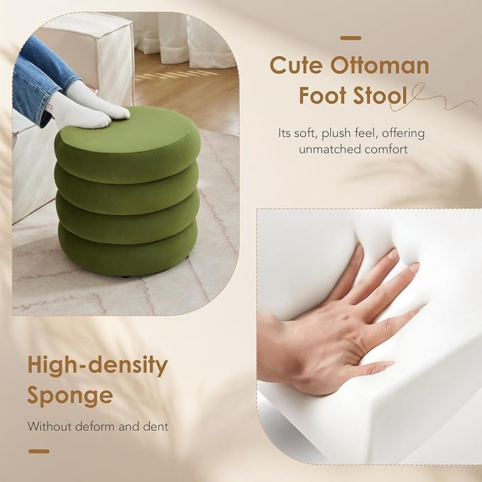 Flouki 19.5" Storage Ottoman Round, Vanity Stools for Bedroom, Entryway Ottoman for Console Table, Ottoman Stool for Girls Women, Foot Stool for Living Room, Set of 2, Velvet Green