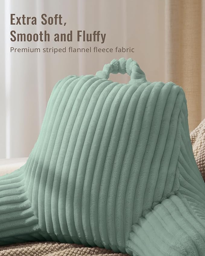 Blissful Diary Reading Pillow for Sitting in Bed, Flannel Back Pillow Bed Sitting Up for Adult & Children, Backrest Cushion for Sit Up in Couch or Floor, Dorm Essentials, Mint Green