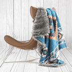 Luxury Plush Faux Fur Throw Blanket with Aztec Pattern, Super Warm, Fuzzy, Elegant, Fluffy Decoration Blanket for Couch, Armchair, Sofa and Bed, 60''x 80'', Teal