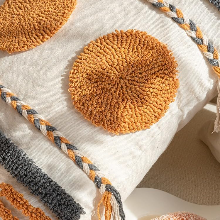 Bohemian Style Tufted Pillowcase Hand Painted Cushion Pillow Cover with Tassel Detail for Living Room Sofa and Office Lumbar Support (18 * 18(Including Pillow core),D) - color: D