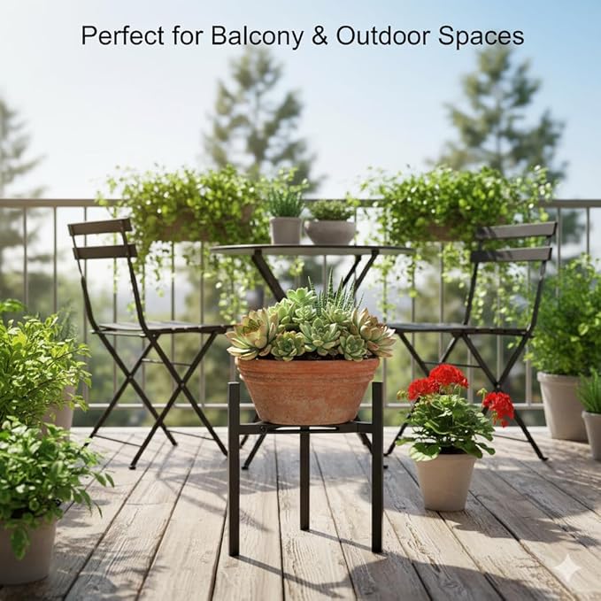 Adjustable Plant Stand Indoor Outdoor, Heavy Duty Metal Modern Plant Holder for 8-12 Inch Pots, Stable Corner Flower Pot Stand Black (Pot & Plant Not Included) (Back-2PCS)