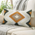 Woven Tufted Boho Throw Pillow Covers 12x20, Farmhouse Pillows Cover Cases Cushion with Tassels, Neutral Decorative Square Pillowcases for Couch Bed Sofa Living Room Bedroom Aesthetic Brown