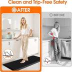 Kitchen Mat, Cushioned Thick Floor Comfort Mat, with Non-Slip Bottom, Waterproof & Stain Resistant & Easy Clean, Standing Desk Mat for Kitchen, Sink, Office (17.3''x39'', Black)