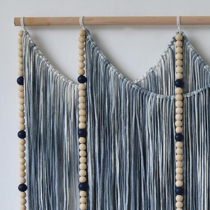 Jakalin Macrame Wall Hanging Blue dip dye Handcrafted Decorative Art for Living Room Bedroom or Office Boho Chic Modern Wall Decor with Unique Beadwork 57" W × 43" L