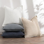 MIULEE Neutral Cream/Gray Linen Pillow Covers Pack of 4 Decorative Natural Solid Throw Pillow Covers Soft Accent Boho Farmhouse Couch Pillowcases Modern Home Decors for Living Room Bed Sofa 18x18 Inch