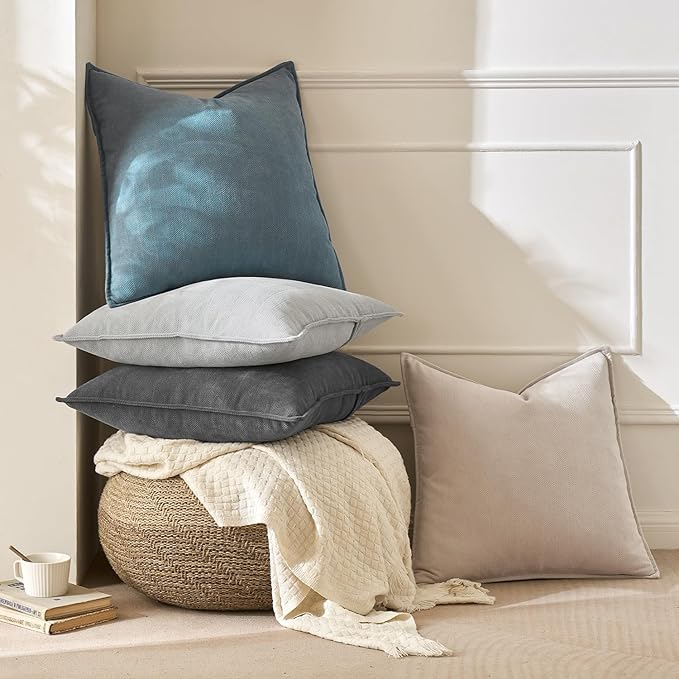 MIULEE Pack of 2 Cream Decorative Pillow Covers 22x22 Inch Soft Chenille Luxurious Couch Throw Pillows Farmhouse Cushion Covers Euro Shams with Elegant Design for Sofa Bedroom Spring Home Decor