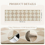 Beeiva Checkered Print Rug Runners for Hallways Non Slip 2.5x8, Ultra Thin Beige Kitchen Runner Rugs Non Skid Washable, Classic Neutral Gingham Decor Faux Wool Carpet for Bathroom Bedroom Entryway
