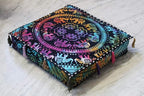 ICC Large Square Cotton Mandala Cushion Cover Hippie Ottoman Pouf Cover Daybed Floor Pillow Cover with Heavy Duty Zipper Seating Ottoman Poufs Dog-Pets Bed (Multi UP Elephant, 18" Square)