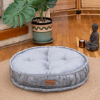 Round Floor Cushion, Floor Pillow Thick Floor Seating, Comfortable Supportive, Quilted Soft Booster Seat Pad for Yoga Meditation, Yoga Cushion, 56 cm 22 inch, Ibiza, Light Grey