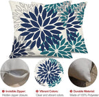 DFXSZ Navy Blue Flower Pillow Covers 18x18 Inch Set of 2 Outdoor Throw Pillows Outdoor Waterproof Decor for Living Room Sofa Patio Funiture Garden Floral Polyester Pillow Covers 002X18