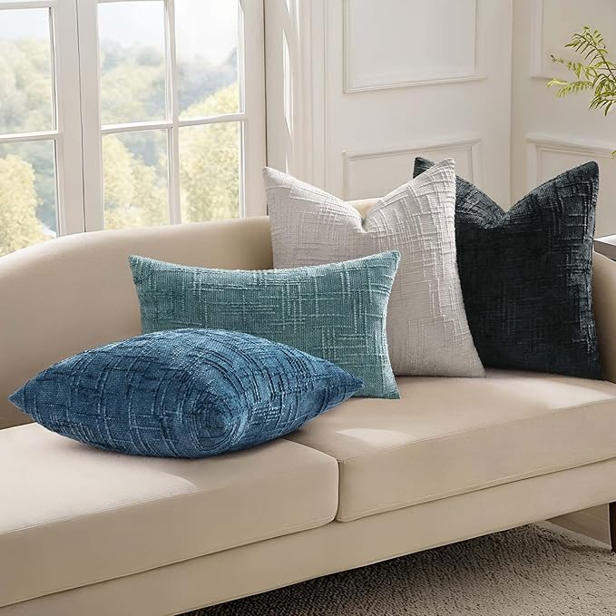 decorUhome Navy Blue Chenille Euro Sham Throw Pillow Covers 26x26 Set of 2 Textured Soft Cozy Slubby Couch Pillow Covers Modern Farmhouse Boho Decorative Pillow Cases for Bed Sofa Living Room