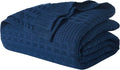 VHC Brands 100% Cotton Waffle Weave Queen Blanket 90"x90", Decorative Lightweight Spring and Summer Throw Blanket, Bedroom Decor for Bed, Couch, or Sofa, Navy