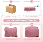 MeMoreCool Square Stuffed Pouf Ottoman Foot Rest, Stripe Furry Floor Pouf Foot Stool with Foam Chunk Filling, Soft Fluffy Stuffed Ottoman Footrest for Living Room, Corduroy Pink