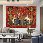 FEASRT European Royal Tapestry Medieval Princess Tapestry, 60x40 Inches Soft Flannelette, Lady and Unicorn for Living Room Bedroom Dorm Decor