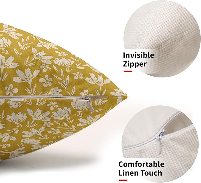 Yellow Pillow Covers 12x20 Set of 2 Vintage Floral Rustic Old Style Cute Flower Print Rectangle Decorative Outdoor Pillowcases Seasonal Farmhouse Throw Cushion Case Couch Sofa Bed Decor