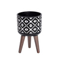 D'vine Dev 8 Inch Planter Pot with Stand, Mid-Century Tall Plant Pot with Legs for Indoor Plants, Small, White/Black, 88-G-A-4