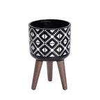 D'vine Dev 8 Inch Planter Pot with Stand, Mid-Century Tall Plant Pot with Legs for Indoor Plants, Small, White/Black, 88-G-A-4