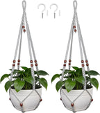 35 Inch Macrame Plant Hanger, Large for up to 15 Inch Pot Extra Long Hanging Planter Holder Basket with Wood Beads for Indoor Outdoor Home Decor (Grey, 2-Pack)