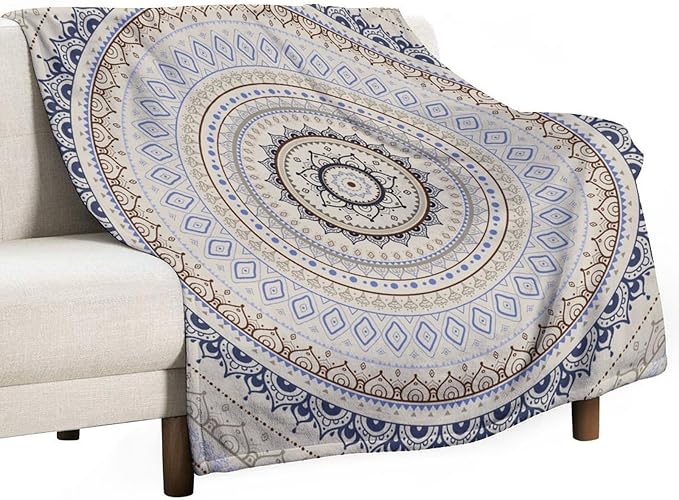 Mandala Throw Blanket Retro Eastern Backdrop Swirled Cosmic Lotus Yoga Boho Artwork Blanket for Sofa Bed Couch Chair Or Dorm 50"x60"