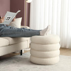 Boucle Ottoman with Storage, Small Round Footrest Stool for Living Room Bedroom, Upholstered Sherpa Vanity Seat with Removable Lid, Modern Comfy Foot Stool for Couch Entryway, Off White