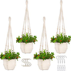 Macrame Plant Hanger Indoor,Hanging Planters for Indoor Plants with 8 Hooks,Outdoor Hanging Plant Holder Crochet for Window,Ceiling Boho Home Decor Basket Pot,White 4 Pack,Ivory