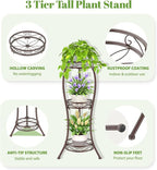 iDavosic.ly 3 Tier Tall Metal Plant Stand Indoor Outdoor, Wrought Iron Corner Flower Pot Holder Shelf, 34 Inch Vertical Display Rack for Patio Porch Living Room Garden, Bronze
