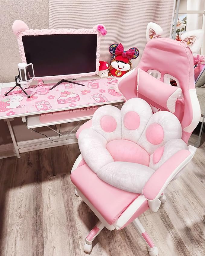 MOONBEEKI Cat Paw Cushion Chair Comfy Kawaii Plush Seat Cushions Shape Lazy Pillow for Gamer Chair 28"x 24" Cozy Floor Cute Seat Kawaii for Girl Worker Gift, Dining Room Bedroom Decorate （White）