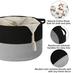 115L Large Blanket Basket,23.6"L x 23.6"W x 15.7"H Rope Woven Baskets with Handles, Toys Storage Bins,Laundry Basket Perfect for Living Room, Nursery,Bedroom,Home Organization,Black&Light Grey