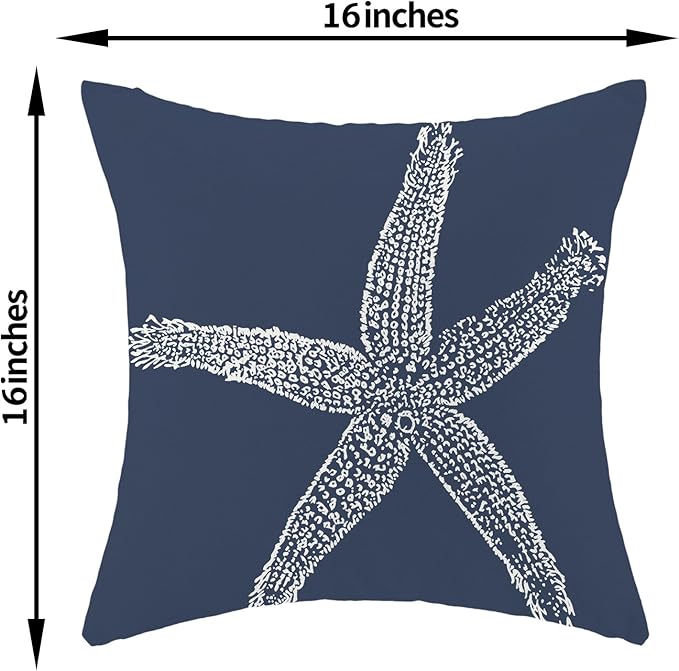 Navy Blue Coral Starfish Pillow Covers 16x16 Inch Set of 2 Coastal Throw Pillows Spring Summer Nautical Beach Ocean Decorations Linen Pillowcase Outdoor Decor Farmhouse Cushion Case for Home