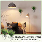 8 Pieces Silver Wall Decor Hanging Planters with Artificial Plants Metal Vase Indoor Aquatic Plant Holder Modern Geometric Wall Art for Home Bathroom Bedroom Living Room Office
