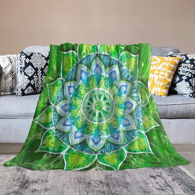 Abstract Mandala Throw Blanket Indian Hippie Bohemian Art Floral Texture Pattern Blanket for Sofa Bed Couch Chair Or Dorm 70"x80"