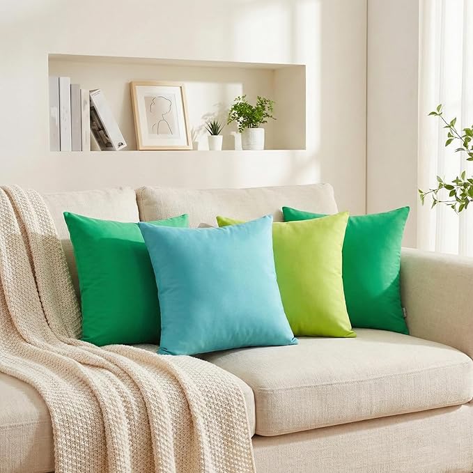 Thmyo 4-Pack 100% Cotton Decorative Throw Pillow Cases, 26x26 inch/ 66x66cm, Bright Green
