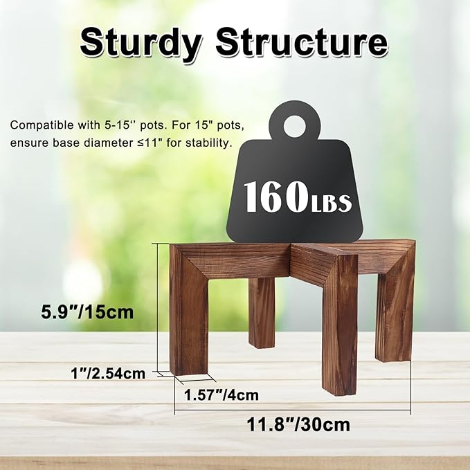 Plant Stand, Indoor/Outdoor Wood Plant Holder, Single Flower Pot Stand, Sturdy Planter Stands, Fit 5-15 Inch Pots