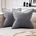 MIULEE Dark Grey Velvet Throw Pillow Covers 24x24 Soft Decorative Solid Square Euro Sham Cushion Cases Pack of 2 Modern Luxury Home Decor for Couch, Sofa, Bedroom