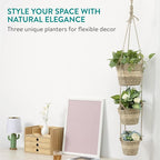 Navaris Seagrass Hanging Plant Pot Set - Decorative Indoor House Plant & Flower Pots with Jute Rope - Woven Basket Pattern for Home Storage - Small, Medium and Large Planters