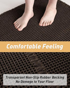 AMOAMI Upgraded Waffle Bath Mat, Super Absorbent Non Slip Bath Mats for Bathroom Floor, Washable Bathroom Rugs with Tassels, Rubber Backed Bathroom Mats, Ultra Soft, 17" x 24", Chocolate