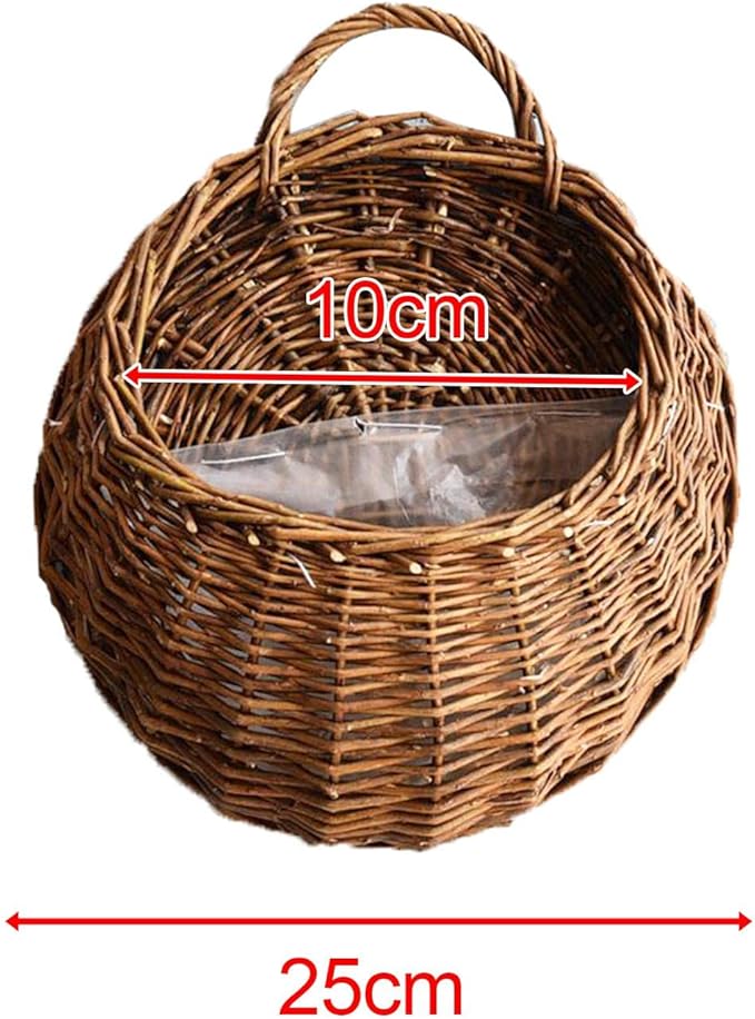Woven Flower Basket, Pure Handmade Rattan Flower Pots with Handle, Easy Hanging, Wall Storage Woven Baskets, Wall Storage Basket for Garden Outdoor, Medium