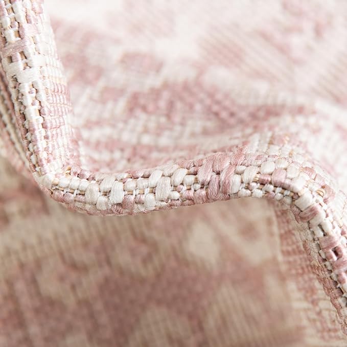 Rugs.com Outdoor Aztec Collection Rug – 13 Ft Square Pink Flatweave-Pile Rug Perfect for Living Rooms, Kitchens, Entryways