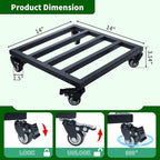 1 Pack 14 Inch Metal Plant Caddy with Wheels, Square Rolling Plant Stand Heavy Duty Indoor Outdoor Planter Dolly, Plant Pot Mover for Large Flower Pots and Planters, 400 Lbs