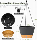 QCQHDU 2 Pack 10 Inch Hanging Planters for Indoor Outdoor Plants, Hanging Baskets Flower Pots with Reservoir Tray & Visible Water-Level