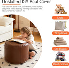 Unstuffed Ottoman Pouf Cover 20 X 15 Inch, Round Pu Leather Foot Stool, Floor Bean Bag(No Filler), Foot Rest with Storage for Living Room/Bedroom/Office, Brown