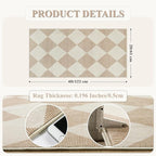 Beeiva Checkered Print Washable Runners for Hallways 2x4, Ultra Thin Beige Small Rugs for Entryway Low Pile Non Slip Bathroom Rug, Modern Geometric Decor Neutral Throw Rug for Kitchen Laundry Bedroom
