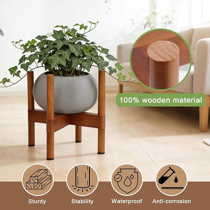Plant Stand Indoor, Wood Plant Holder, Mid Century Modern Decor Tall Planter Stands, 2 Height Displays Corner Single Flower Stand for Balcony, Living Room,Garden Patio Fit 5-10 Inch Pots
