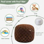 HIGOGOGO Round Stuffed Pouf Ottoman, Plaid Poufs with Foam Chunk Filling, Fluffy and Furry Pouf Foot Stool Storage Ottoman, 26 X 18 Floor Poufs Foot Rest for Living Room, Coffee